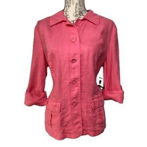 Charter Club Blazer Jacket Linen Button Down Salmon Coral Pink Size Large New